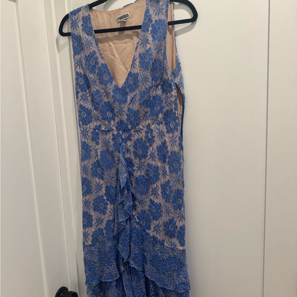 Chelsea28 Blue and Cream Floral High-Low Dress